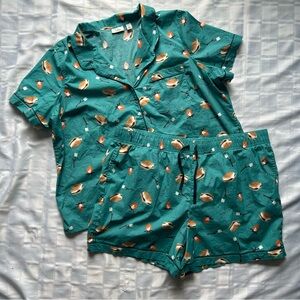 L.L. Bean Teal Pajama Set with Orange and White Accents